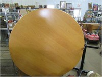 54" Round Oak Table Metal Base Conference Room