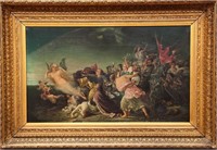 Allegorical Oil on Canvas, with a gold gilt frame: