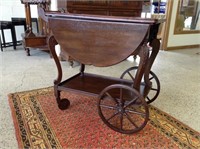 Vintage Solid Wood Tea Cart w/ Serving Tray