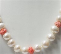 Sterling Silver Freshwater Pearl and Hand Carved