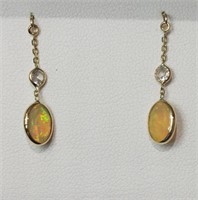 14K Yellow Gold Opal (2.0ct) and Topaz Earrings,