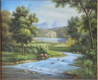 Oil on Canvas River Landscape Painting