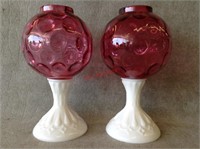 Fenton Cranberry & Milkglass Ivy Ball Vases