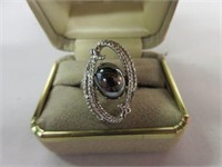 Ladies Oversized Silver Gemstone Ring