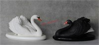 1987 Porcelain Black & White Swans w/ Bases
