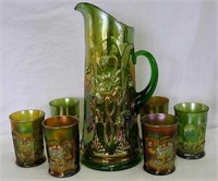 Oriental Poppy 7 pc. water set - green