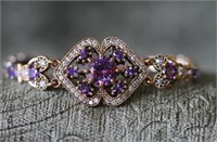 Sterling Silver Two-tone & Purple Stone Bracelet