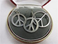 Silver Peace Sign Earring and Pendant Set
