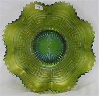 Greek Key ruffled bowl w/BW back - green