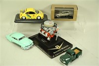 LOT OF 4 MODEL CARS AND ENGINE