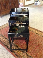 3  pcs. Vintage Asian Black Lacquer Nesting Tables