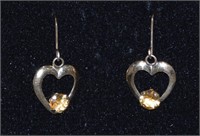 Yellow Gold & Genuine Citrine Heart Earrings