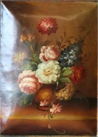Oil on Convex Tin Floral Still Life Painting
