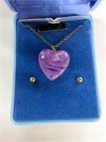 Stunning Purple Art Glass Pendant Necklace & Earri