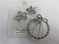 Marcasite and Rhodium Finished Earing & Brooch Set