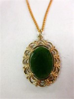 Victorian Filigree and Jade Pendant Necklace