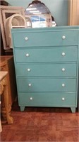Blue shabby chic wooden 5 drawer dresser