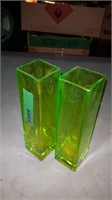 PAIR OF SQUARE GREEN VASES