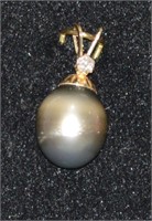 14kt Gold Genuine Pearl & Diamond Pendant