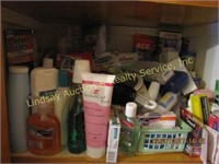 Large group on shelf of misc hygiene products:
