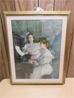 FRAMED PRINT-GIRLS AT PIANO 22"T X 18"W