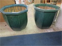 PAIR OF GLAZED POTTERY PLANTERS 20.5"T X 22.5"W