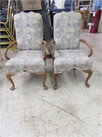 PAIR QUEEN ANNE LEG UPHOLSTERED ARM CHAIRS 41"T X