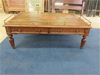 LEATHER TOP COFFEE TABLE WITH BRASS GALLERY