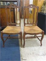 (2) COUNTRY FRENCH CARVED RUSH BOTTOM FARM CHAIRS