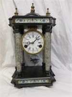 ENAMEL AND BRONZE COLUMN CLOCK-CHIMES WITH KEY
