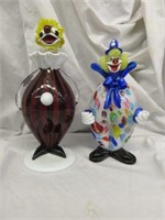 PAIR ART GLASS MURANO STYLE DECANTER AND CLOWN
