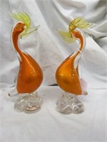 PAIR OF ART GLASS BIRDS 8.5"T