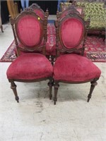 (4) ANTIQUE CARVED UPHOLSTERED DINING CHAIRS