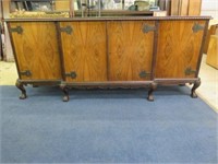 NICE CARVED OAK BALL & CLAW FEET BUFFET WITH BURL