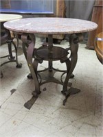 MARBLE TOP AND WROUGHT IRON GARDEN TABLE 30"T X