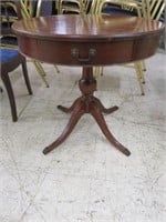 ANTIQUE MAHOGANY DRUM TABLE BY MERSMAN 27"T X 29"W