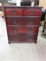 MAHOGANY ORIENTAL STYLE FIVE DRAWER CHEST 42"T X