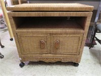 RATTAN CABINET ON WHEELS WITH TURNTABLE TOP