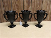 (3) BLACK AMETHYST DOUBLE HANDLE TROPHY CUPS 7"T