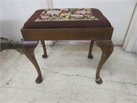 ENGLISH QUEEN ANNE STYLE NEEDLEPOINT VANITY STOOL