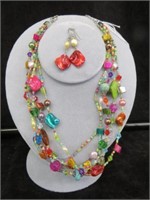 MULTI COLOR NECKLACE AND EARRING SET 20"