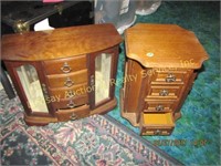 2 Small Wooden Jewelry Boxes: 1 Has A Lazy Susan