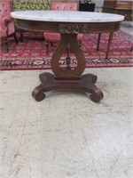 CARVED VICTORIAN STYLE MARBLE TOP LYRE BASE PARLOR