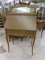 PAINTED DROP FRONT SECRETARY WITH BEVELED MIRROR