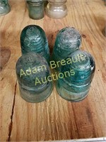 (4) Brookfield blue glass insulators