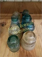 (8) assorted glass insulators, some chipped