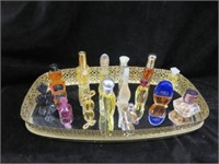 DRESSER TRAY WITH 14 MINIATURE PERFUME BOTTLES