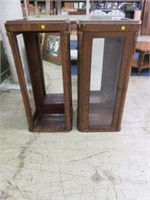 PAIR BURL WALNUT FRENCH STYLE DISPLAY CABINETS