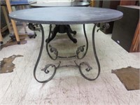 SLATE TOP AND WROUGHT IRON GARDEN TABLE