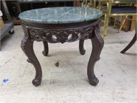 ORNATE CARVED MAHOGANY MARBLE TOP PARLOR TABLE